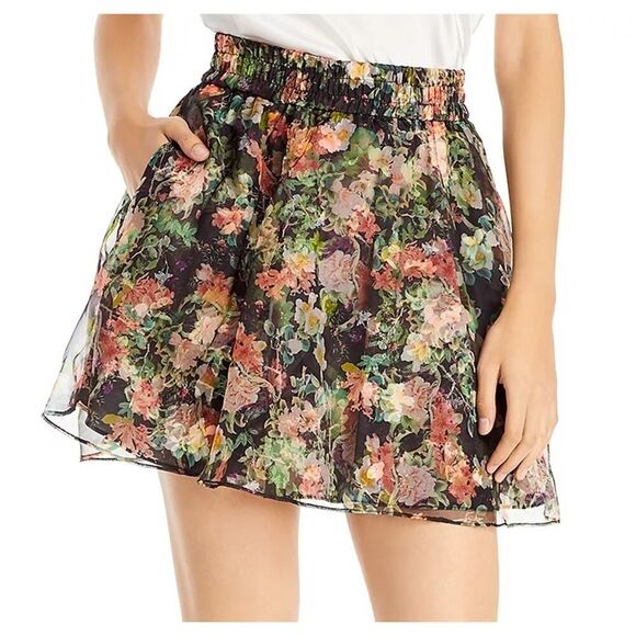Alice + Olivia Dionne Floral Print Silk Mini Skirt multi 4 - Picture 1 of 9